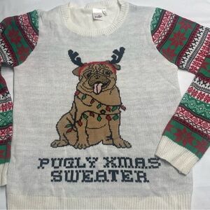 Belle Du Jour Festive Pugly X-mas Sweater. Size XL. Infinity scarf. Pre-owned